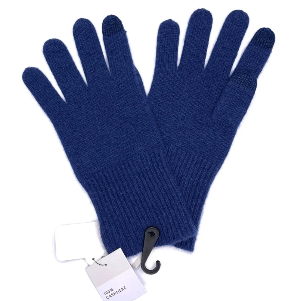 NORDSTROM Rack 100% Cashmere NEW Rib Knit Tech Gloves NEW Blue